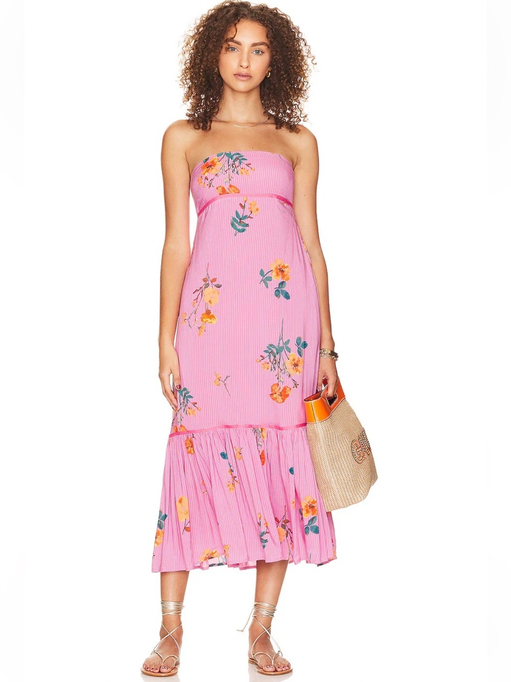 NWT Free People Rosie Posie Midi Dress Grapefruit Combo Medium